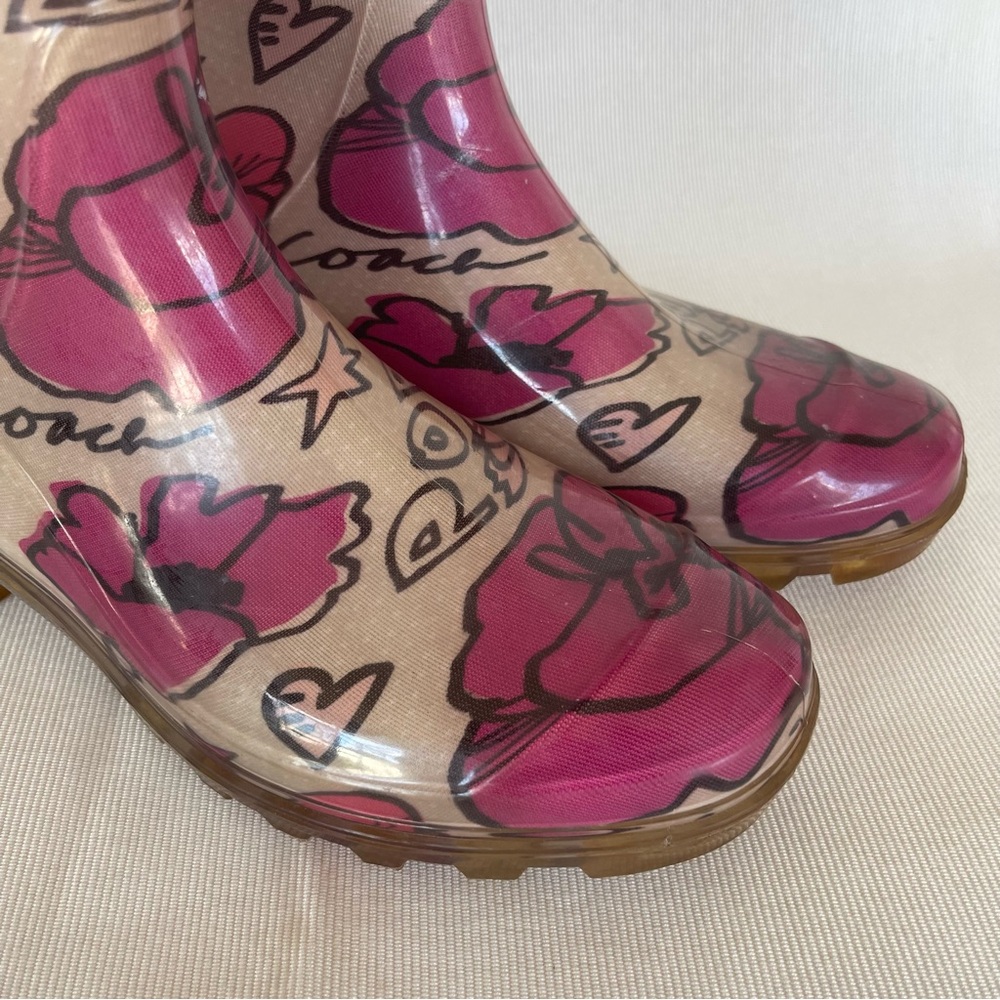 Coach Floral Poppy Tall rubber Rain waterproof Boots Sz 7 - Picture 11 of 12